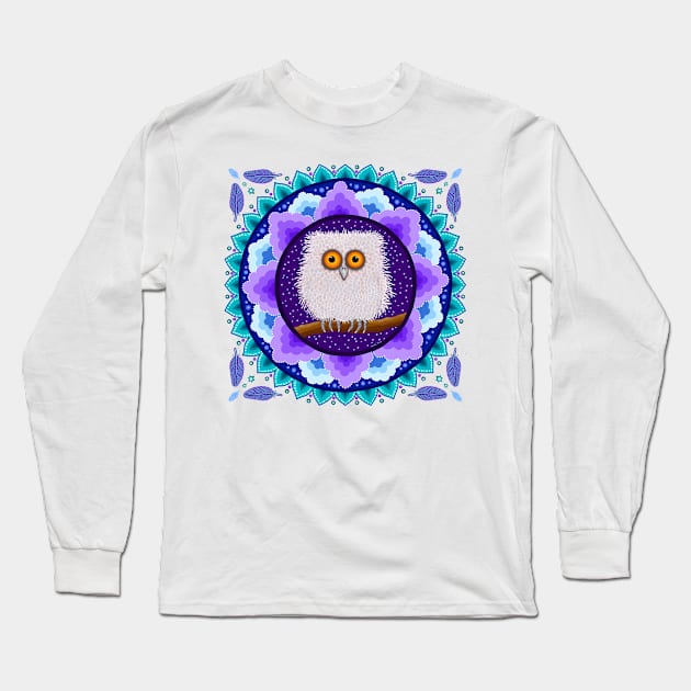 Fluffy Baby Owl Mandala Long Sleeve T-Shirt by SoozieWray